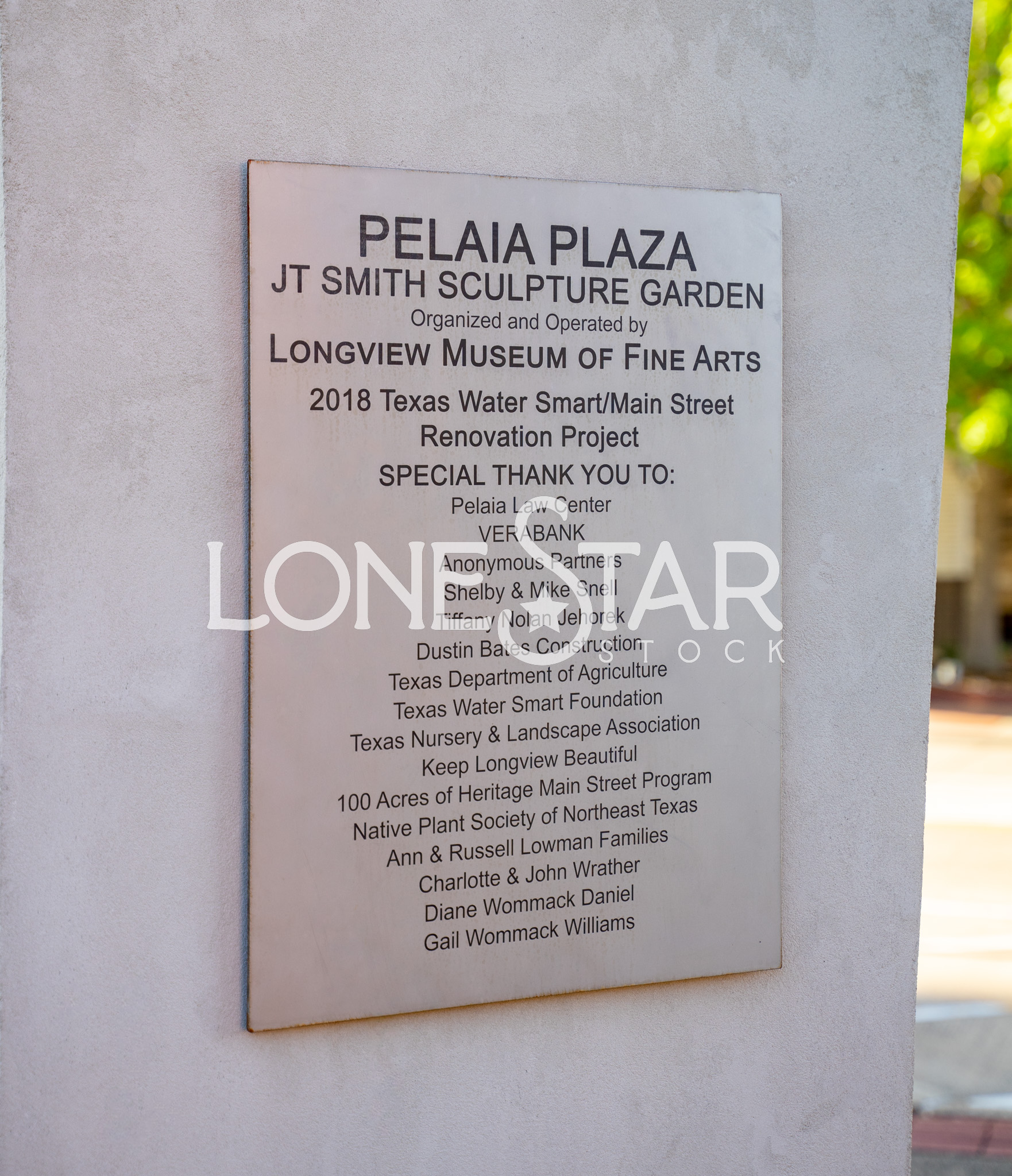 Preview of Pelaia Plaza & JT Smith Sculpture Garden Metal Plaque in Longview, TX